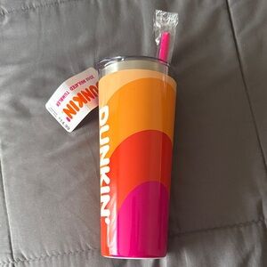 Dunkin’ multi colored tumbler with straw